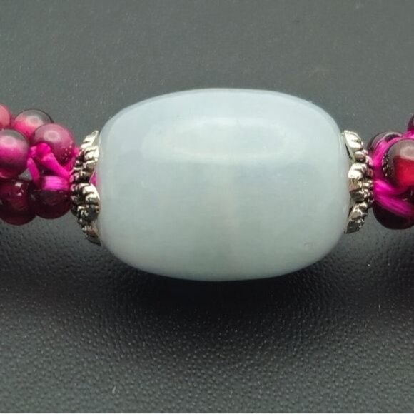 Aquamarine and Garnet Beaded Stretch Bracelet NWOT - Picture 6 of 9